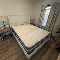 Queen Bed Frame – White Upholstered (Target)