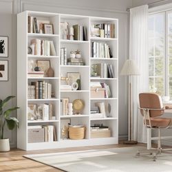 Triple Wide Bookshelf, 6 Tier Large Bookshelf, Bookcase with 17 Open Display Shelves, 74'' Tall Bookcases and Bookshelves for Living Room, Home Office