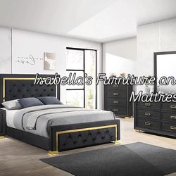 4 PCs Bedroom Set Dresser Mirror Queen Bed & Nightstand. ( FINANCING OPTIONS )