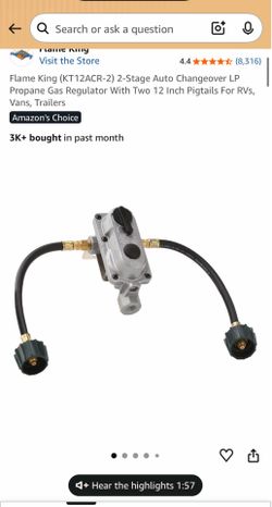 Flame King (KT12ACR-2) 2-Stage Auto Changeover LP Propane Gas Regulator