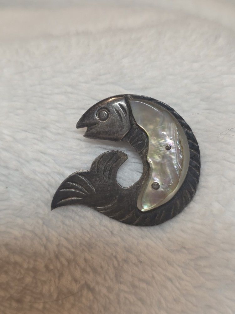 Vintage Taxco Abalone Fish Brooch