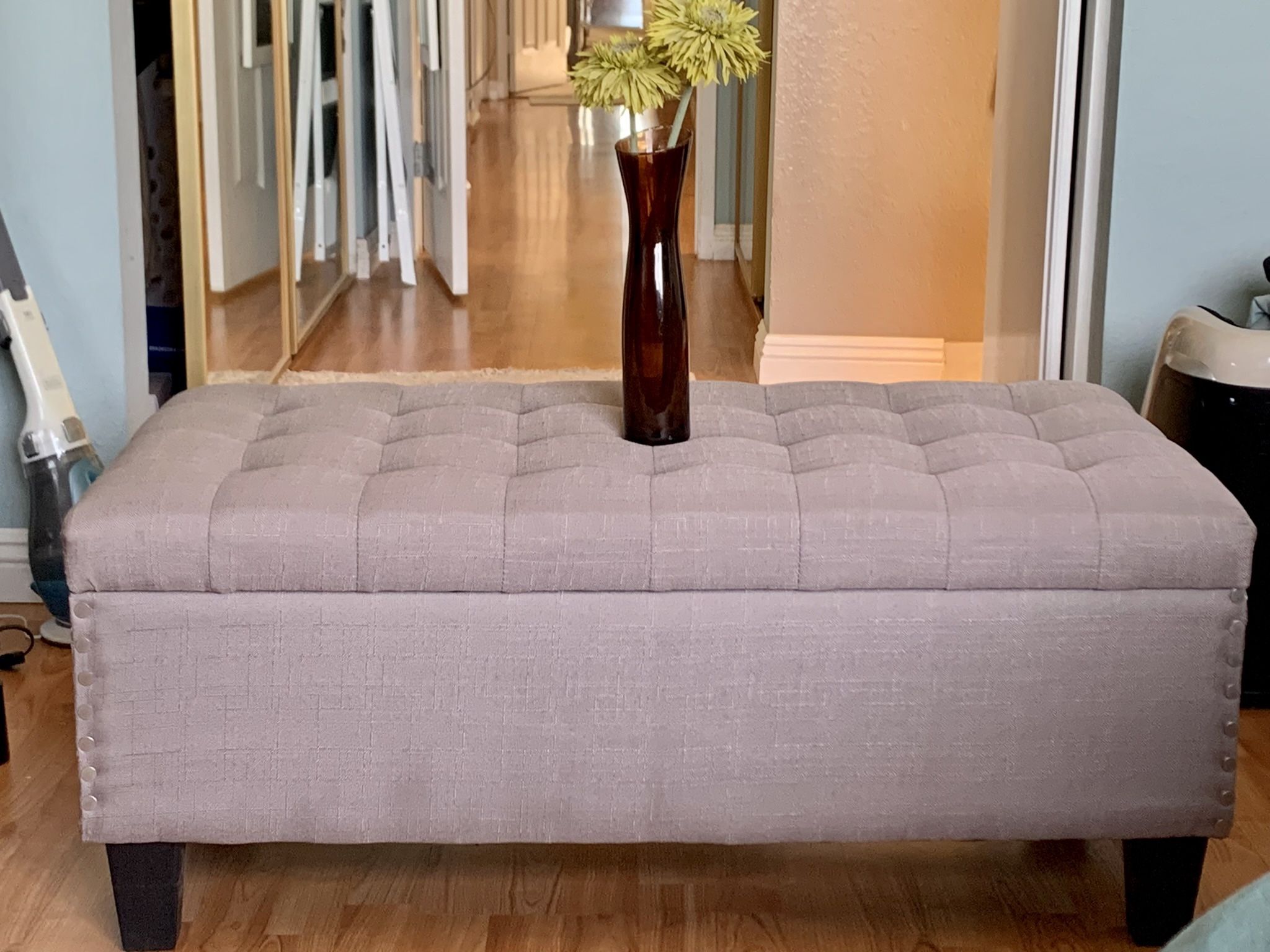 Beautiful Linen Tufted Ottoman 