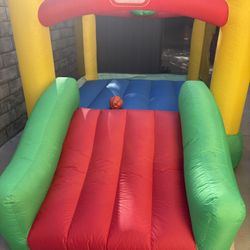 Little Tikes Jump 'n Slide Inflatable bouncer With Heavy Duty Blower, Stakes, Storage Bag, Owners Manual, 2 Velcro Balls, & Inflatable Basketball