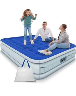 King Size  Air Mattress for Camping,16 Inch Double Height Inflatable Bed with Built-in Dual Pump