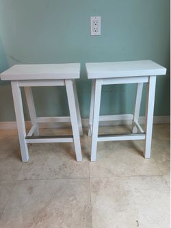 24” tall white wood saddle seat stools