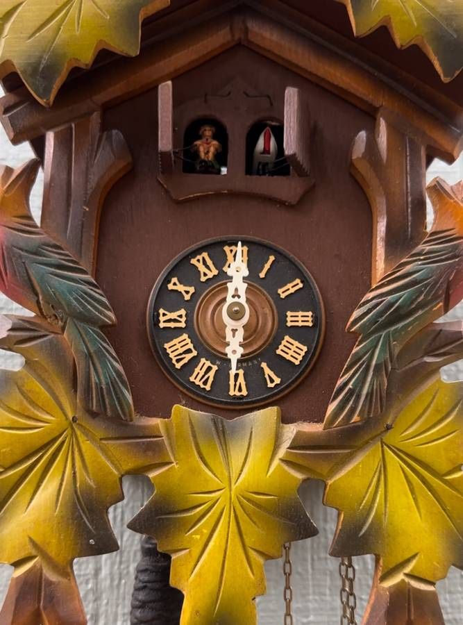 Antique 12 69 West Germany 3 Weights Wood Musical Cuckoo Clock Plays Auf Wiedersehen