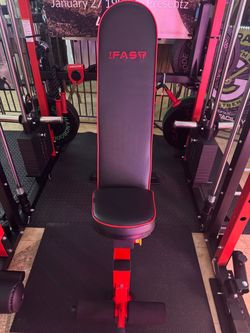 Workout bench, dumbbells, and rack for dumbbells