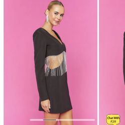 Cutout Rhinestone Fringe Mini Dress