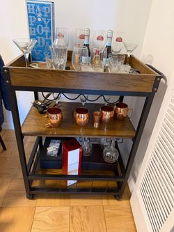 Like-New Wood &amp; Metal Bar Cart – 3 Shelves with Wheels - New York, NY