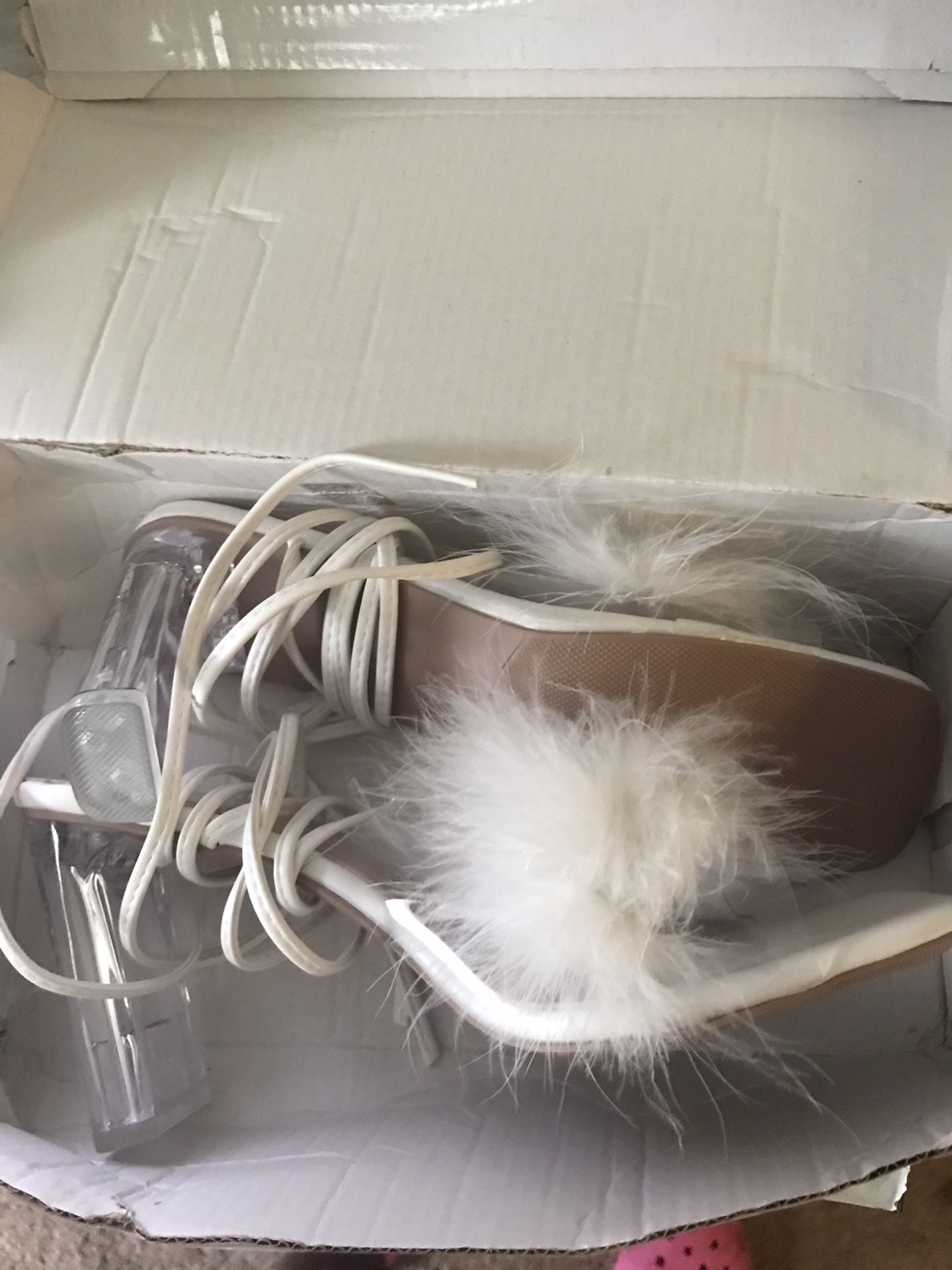 Fluffy White High Heels 