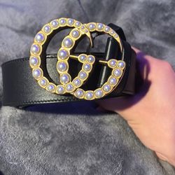 Black Gucci Belt With Pearls 