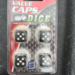 Tire Valve Caps "Dice" Pilot Automotive Auto Ice Valve Caps BL-014 Black    NEW