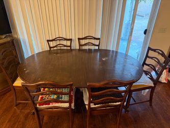 Vintage Solid Wood Dining Table Set with 6 Chairs