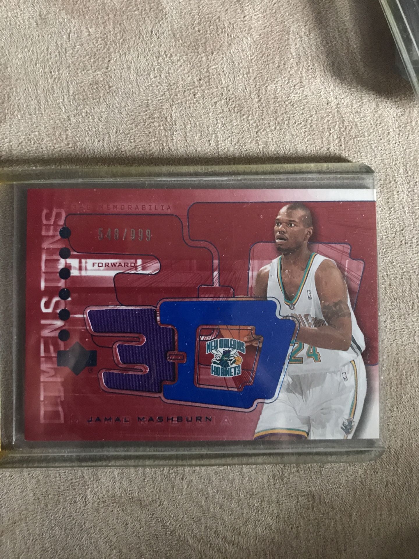 JAMAL MASHBURN GAME-WORN JERSEY WARM-UP SERIAL #/999 2003-04 UPPER DECK 3D 30 TRIPLE CHARLOTTE NO HORNETS DALLAS MAVERICKS KENTUCKY WILDCATS