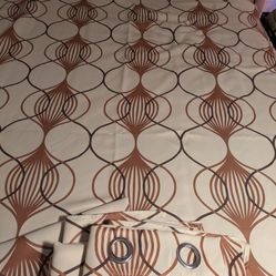 4 Beige  & Brown Grommet Top Curtains 52" X 63'