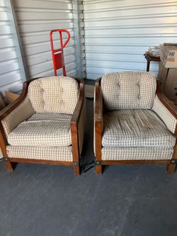 Antique Vintage Wood Frame Armchairs