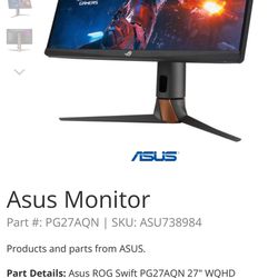 LIKE NEW ASUS ROG Swift 2K  1440P at 360Hz PG27AQN 27" QHD IPS LED Gaming Monitor - Black