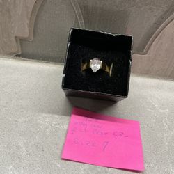 Sterling Silver Ring With Gold Over 2 Ct Pear Shape CZ