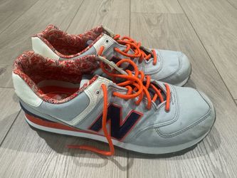 New Balance ML574ILA Light Gray Sneakers with Orange and Navy, Men’s size 10