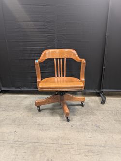 Damaged Wooden Swivel Office Chair with Casters