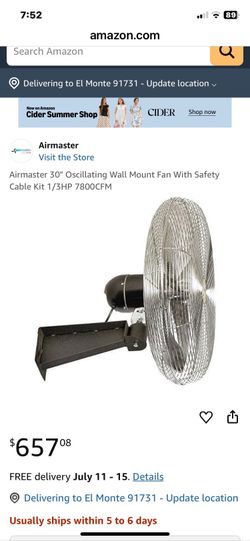 AIRMASTER FAN Standard-Duty Industrial Fan: 30 in Blade Dia, 3,415/5,300/7,185 cfm, 115V AC