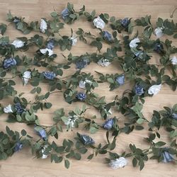 Floral Garland Dusty Blue White Roses Wedding Quincenera Birthday Home Decorations