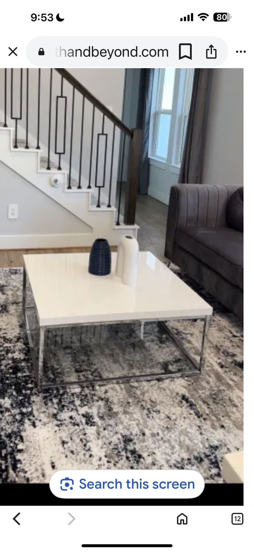 Safavieh White/Chrome High Gloss Coffee Table – 35” Square