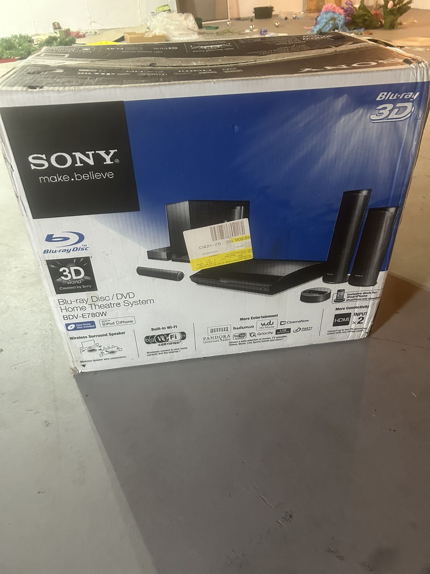 New Unopened Sony BDV-E780W Blu-ray/DVD Home Theatre System 5 Speakers 1 Sub 1 Amp & More
