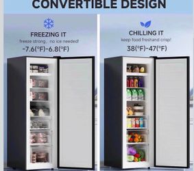 7.0 Cu.ft Upright Freezer, Convertible Freezer/Refrigerator, for Kitchen Garage