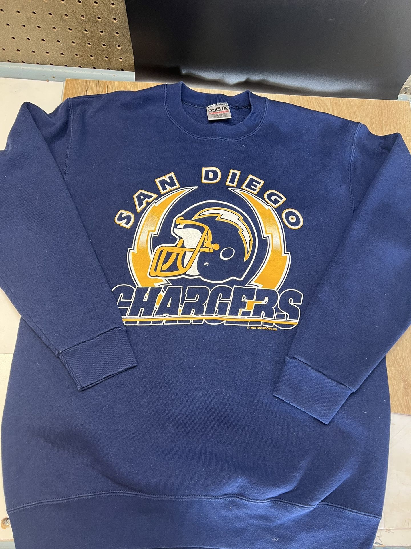 San Diego Chargers Sweatshirt Blue Vintage 1995 Oneita Helmet mens Size Large