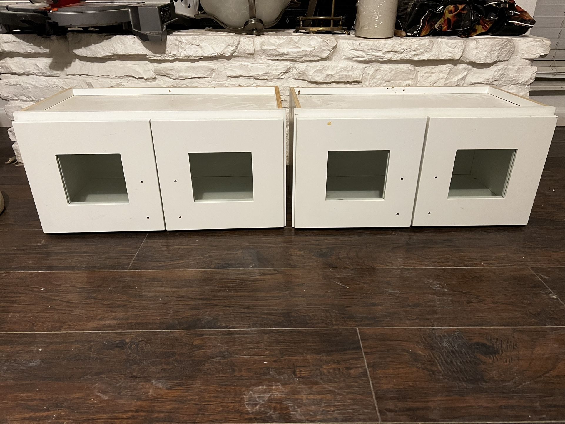 White Microwave/Refrigerator Kitchen Cabinets W/ Glass Front 24x13x12