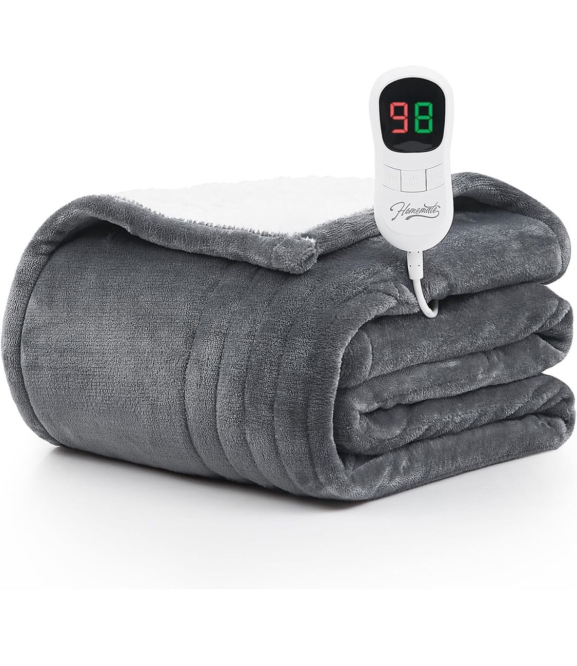 Homemate Heated Blanket Electric Throw - 50"x60" Heating Blanket Throw 1/2/4/6/8 Hours Auto-off 10 Heat Level Over-heat Protection Flannel Sherpa Heat