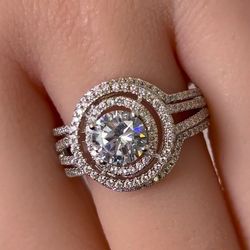 Double Halo Round Womens Wedding Engagement Set