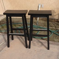 New Set of 2 Solid Wood Saddle-Seat Bar Height Stool - 29-Inch Height - Black