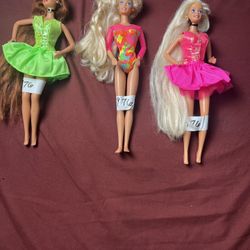 vintage Barbie, Long Hair Cut &Style Brunette,Blondie,Gymnastic Barbies Lot Of 3 (1976)