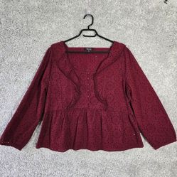 Madewell Women Eyelet Top Size XL Long Sleeve Boho Cottage Peasant Romantic
