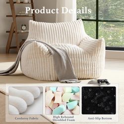 Giant Plush Bean Bag Chair Couch Beige     