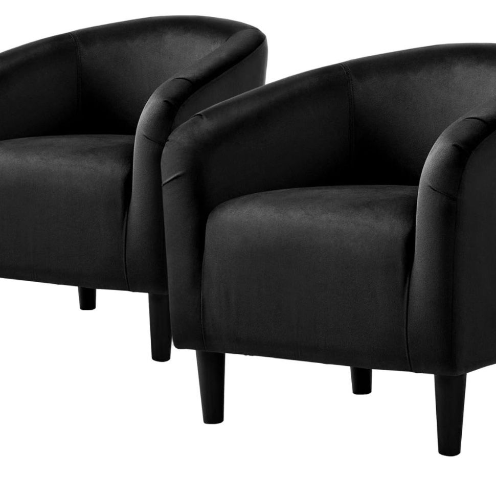 Velvet Accent Chair, Comfy and Modern Velvet Club Chair with Armrest and Sturdy Legs for Living Room/Bedroom Study, Matte Black, 2PCS 591714