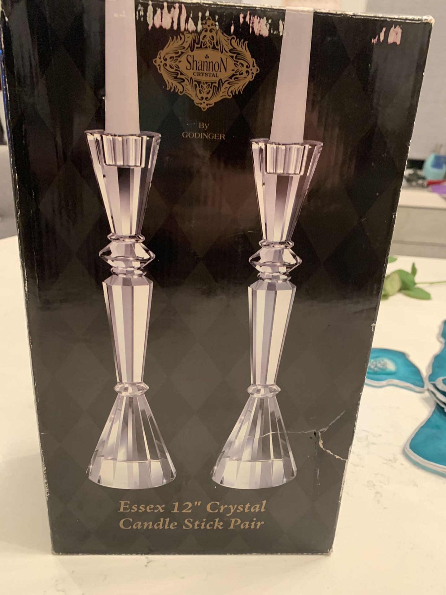 Crystal candlestick pair 12”. Brand new