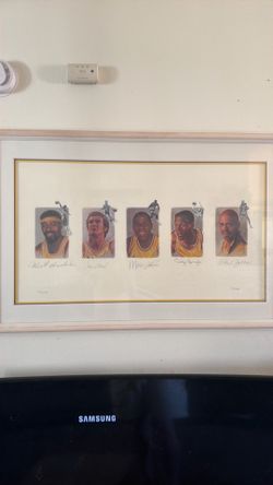 Los Angeles Lakers Legends Signed Lithograph (5) Wilt Chamberlain, Jerry West...