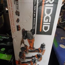 RIDGID R9633SB 18-Volt Lithium-Ion Cordless Brushless 5-Tool Combo Kit with 2, 2 Ah Batteries, Charger, and Bag

