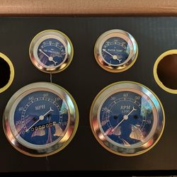 Classic 4 Gauge Set with Mechanical Speedometer Analog Odometer Blue Dial White Needle