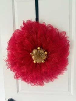 Handmade Red & Gold Poinsettia Christmas Wreath