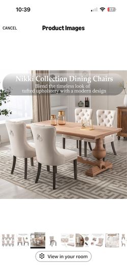 civama Velvet Dining Chairs Set of 6, Upholstered Tufted Dining Chairs with Nailhead Trim Back Pull Ring, Nikki Collection Elegant Armless Kitchen Cha