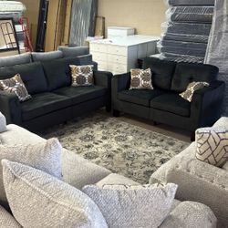 NEW BLACK SOFA & LOVESEAT SUEDE SOFT MATERIAL 