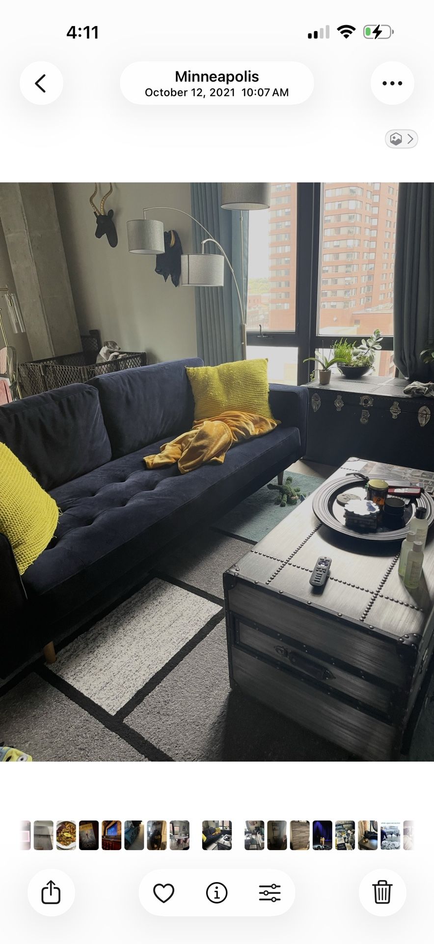 Beautiful Real Velvet Royal Navy Blue Sofa in Perfect Condition