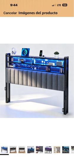 Headboard with LED Lights and Storage Shelves