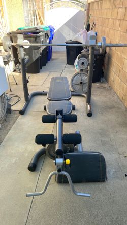 Gold's Gym Weight Bench with Barbell and Plates