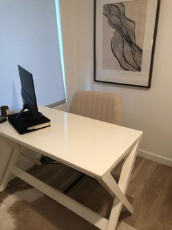 Crate & Barrel Spotlight White Desk with Crisscross Chair