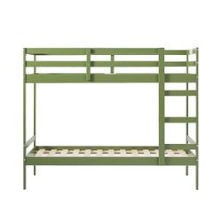 Walker Edison Modern Solid Wood Twin Over Twin Bunk Bed, Olive Green